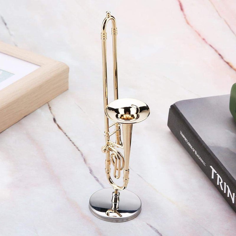 Hztyyier Trombon Miniatura Trombone Ornament Miniature Musical Instrument Trombone Model With Supoort And Case For Dollhouse Music Room Decoration - Image 3